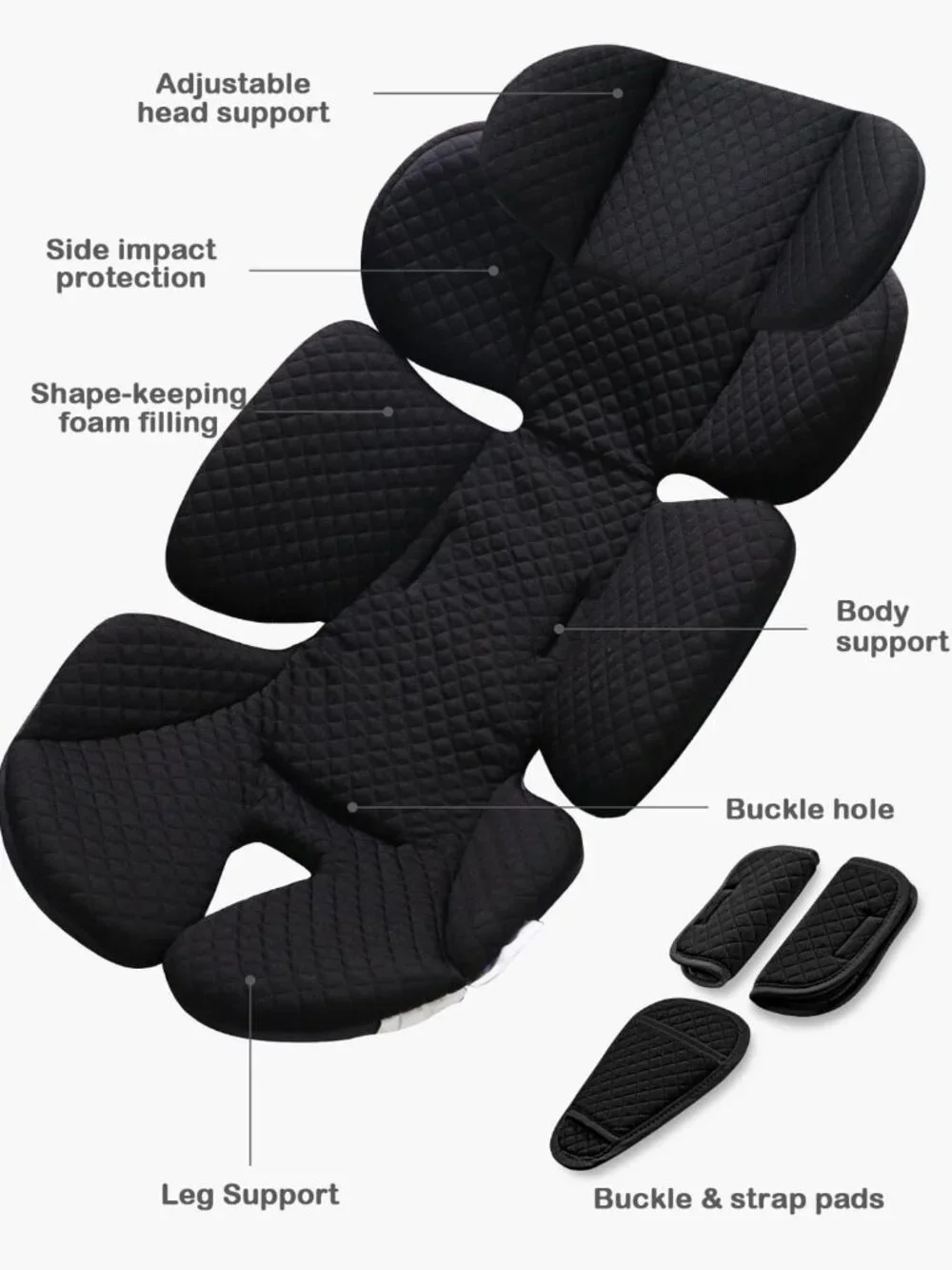 Infant Car Seat Insert Adjustable Head Support for Newborn Toddler - Black